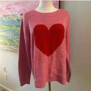 cupcakes & cashmere Pink Sweater with Red Heart Medium